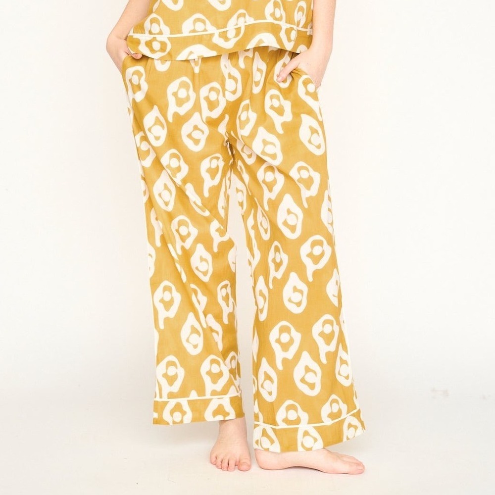 MIRTH Pajama Pant Kumamoto Yellow White Abstract Print Cotton Wide Leg XL
